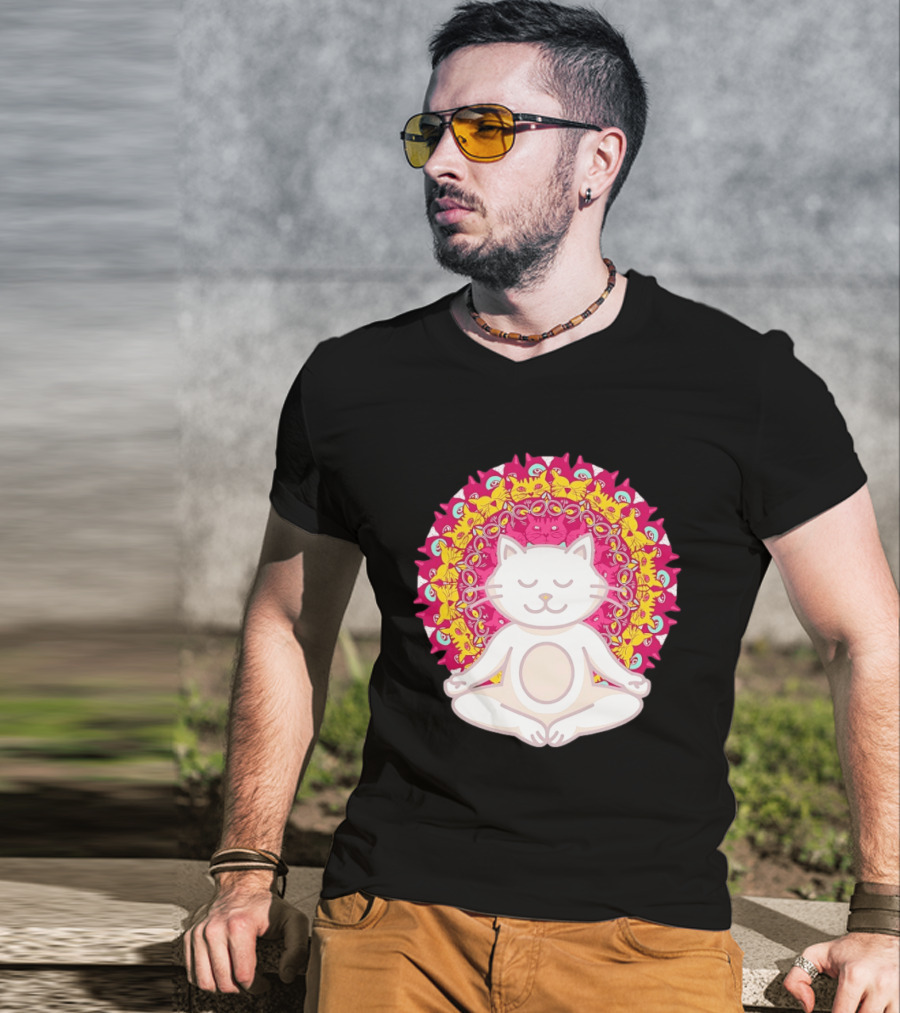 Meditation Zen Cat Mandala Yoga Peace Namaste Mindfulness Spiritual Pet Lover Feline Serenity T-Shirt