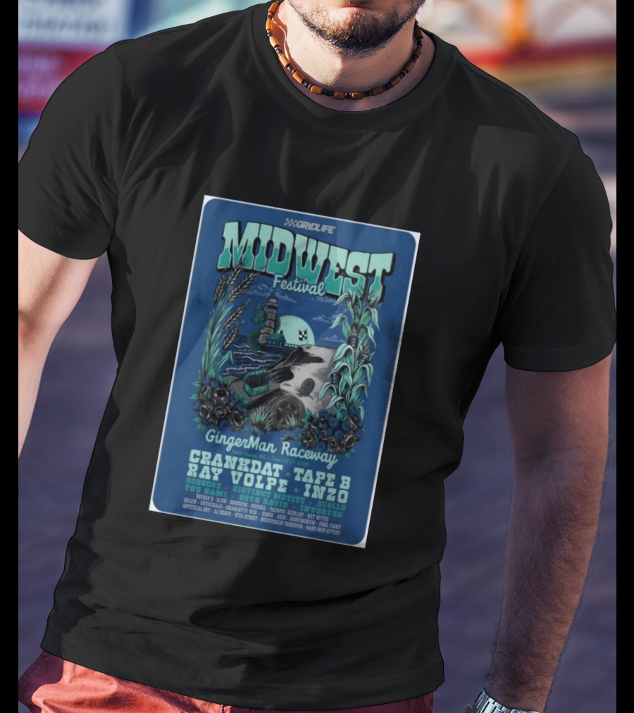 GRIDLIFE Midwest Festival GingerMan Raceway June 12 14 2026 South Haven MI Crankdat Tape B Ray Volpe INZO Borgore T-Shirt