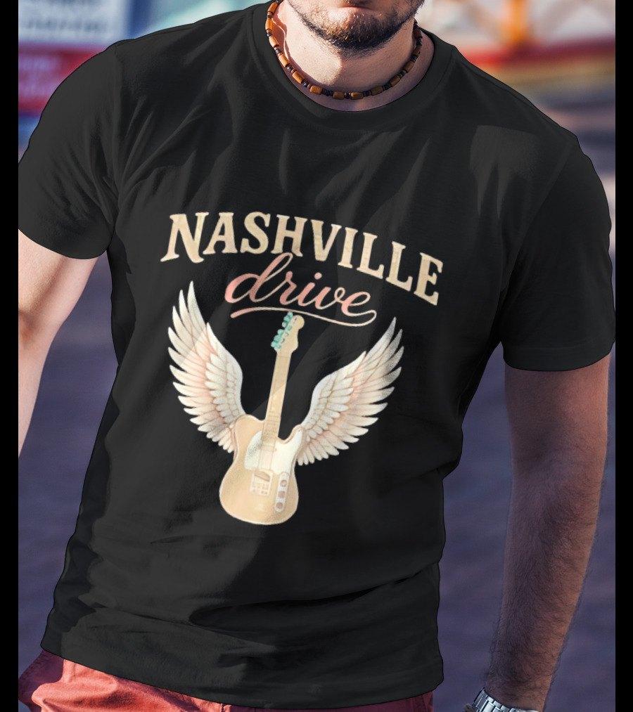 Nashville Drive Electric Guitar Angel Wings Music T-Shirt