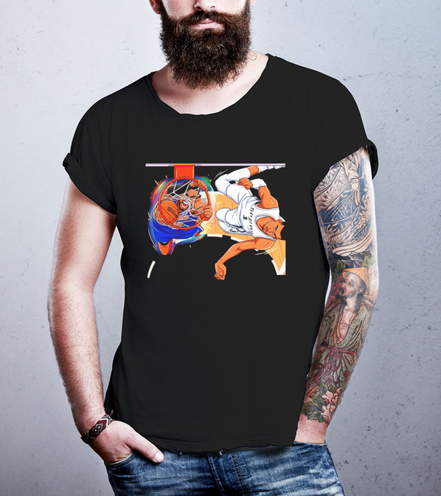 New York Knicks Vs San Antonio Spurs Comic Dunk Battle T-Shirt