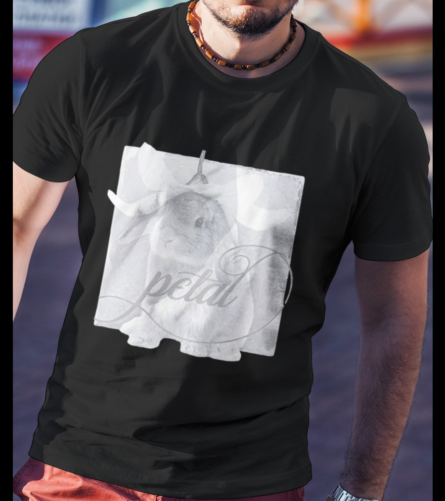 Petal Rabbit With Flower Headpiece On Square Tile Black And White T-Shirt