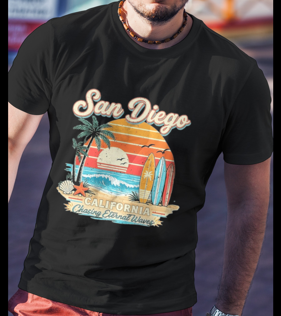 San Diego California Surfing Sunrise Chasing Eternal Waves Beach Vacation T-Shirt