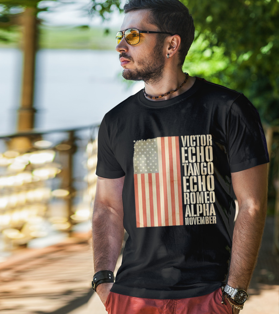 American Flag Victor Echo Tango Echo Romeo Alpha November Phonetic Alphabet T-Shirt