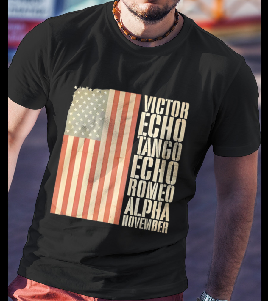 American Flag Victor Echo Tango Echo Romeo Alpha November Phonetic Alphabet T-Shirt