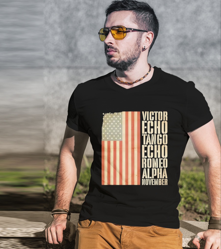 American Flag Victor Echo Tango Echo Romeo Alpha November Phonetic Alphabet T-Shirt