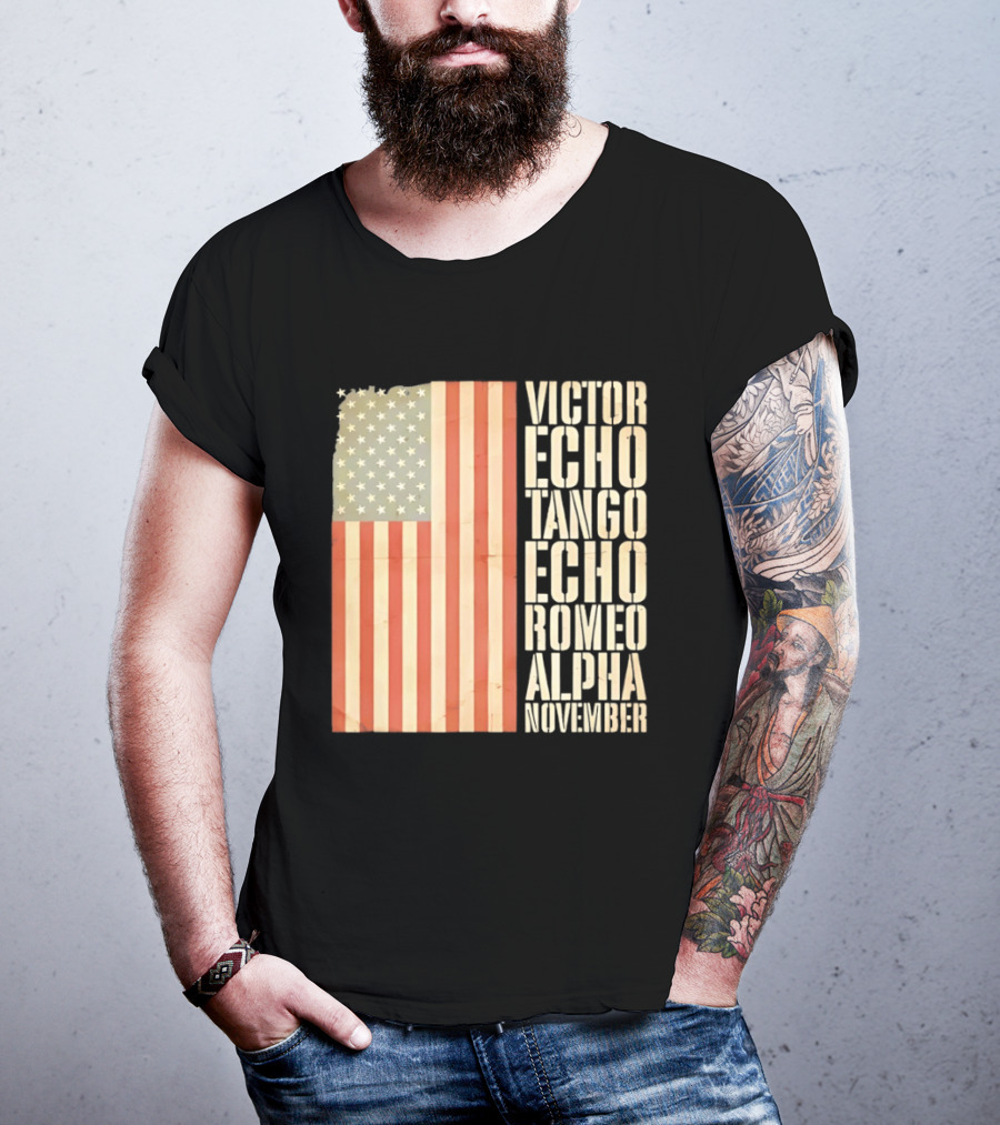 American Flag Victor Echo Tango Echo Romeo Alpha November Phonetic Alphabet T-Shirt