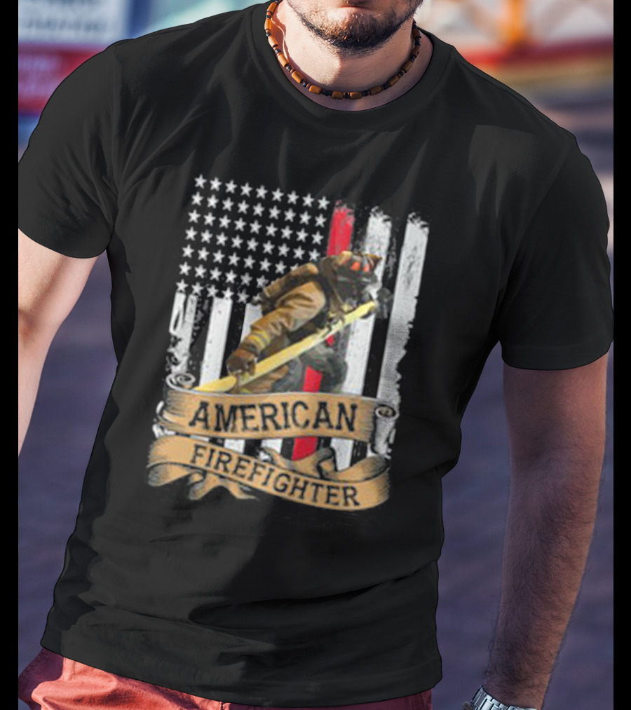 American Firefighter With Thin Red Line Flag T-Shirt