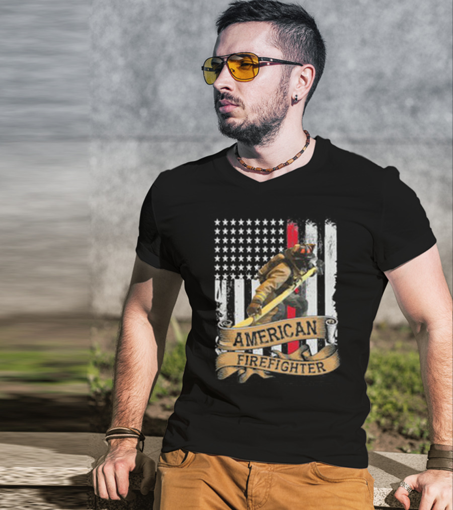 American Firefighter With Thin Red Line Flag T-Shirt