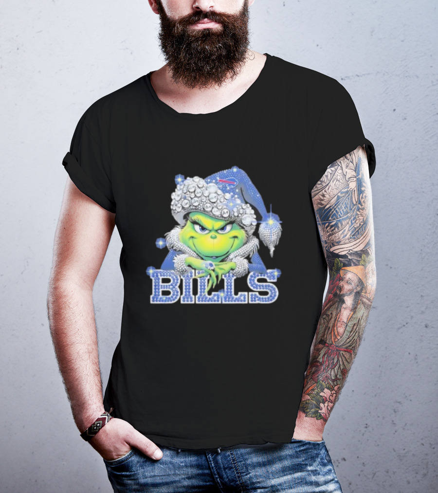 Buffalo Bills Grinch Santa Diamond Hat T-Shirt