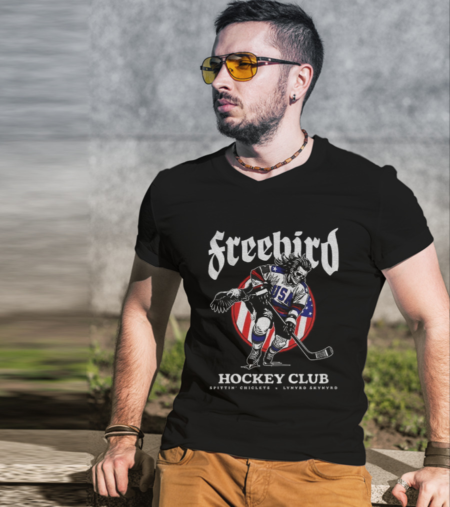 Freebird USA Spittin Chiclets Lynyrd Skynyrd Hockey Club T-Shirt