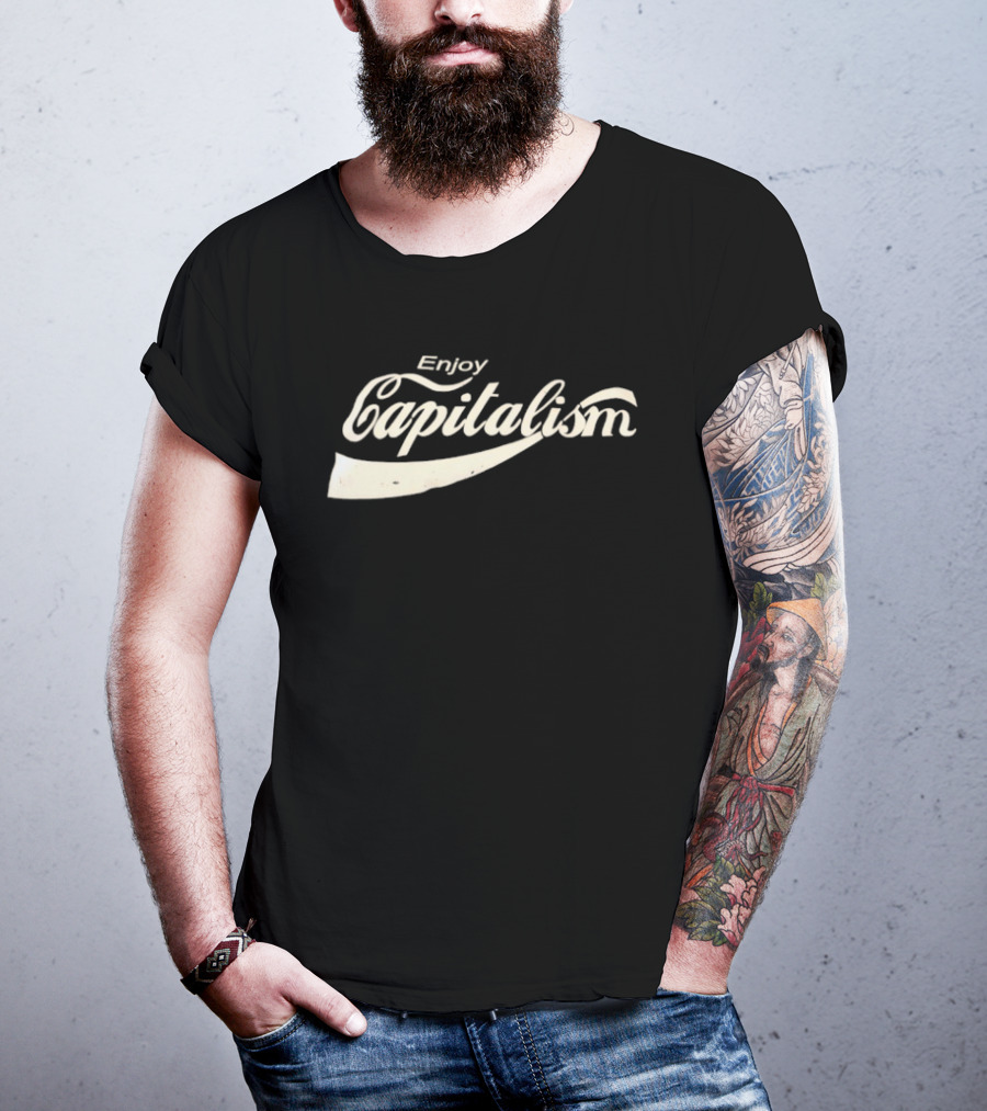 Enjoy Capitalism Coca Cola Style Typography Design T-Shirt