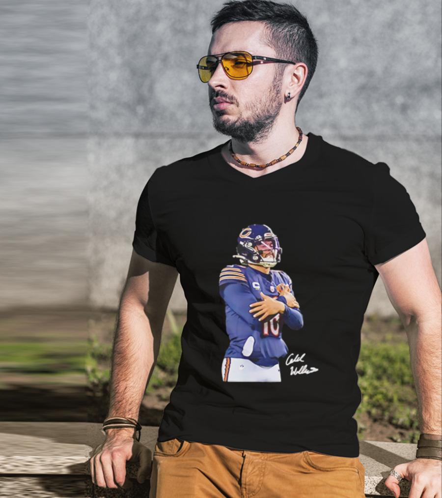 Caleb Williams Chicago Bears Ice Man Signature Football T-Shirt