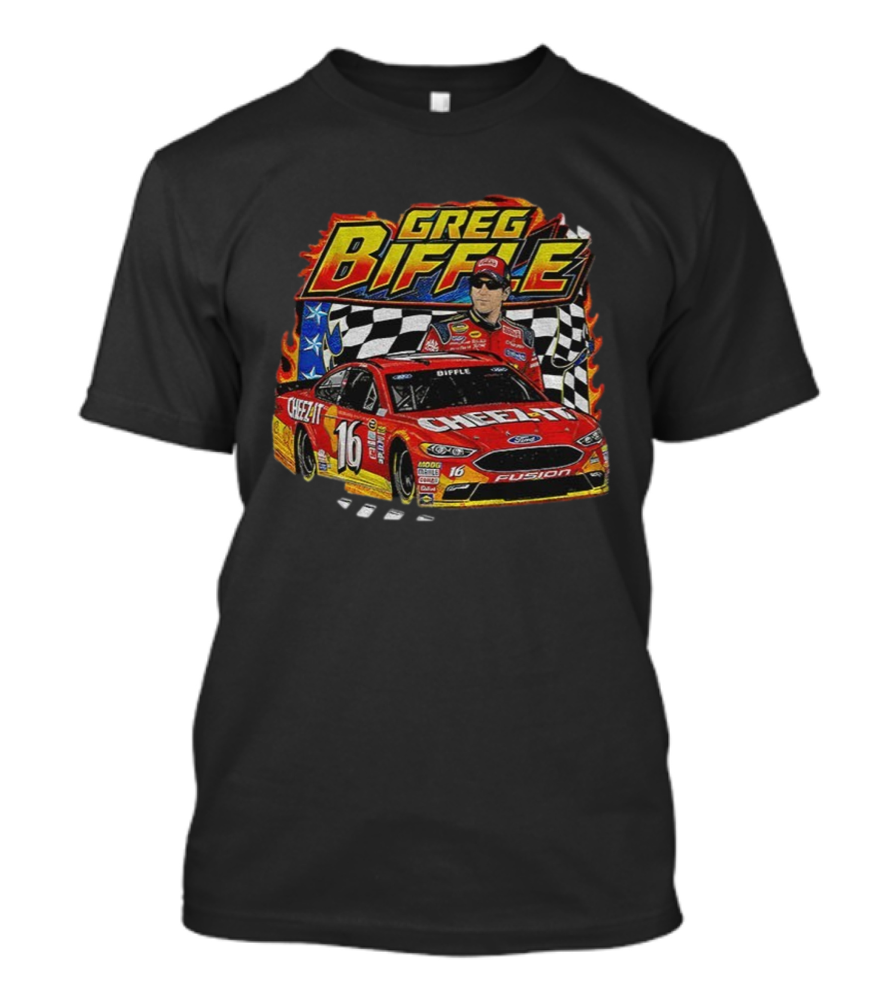 Greg Biffle 90s Nascar Race Car Cheez-It Ford Fusion Checkered Flag T-Shirt