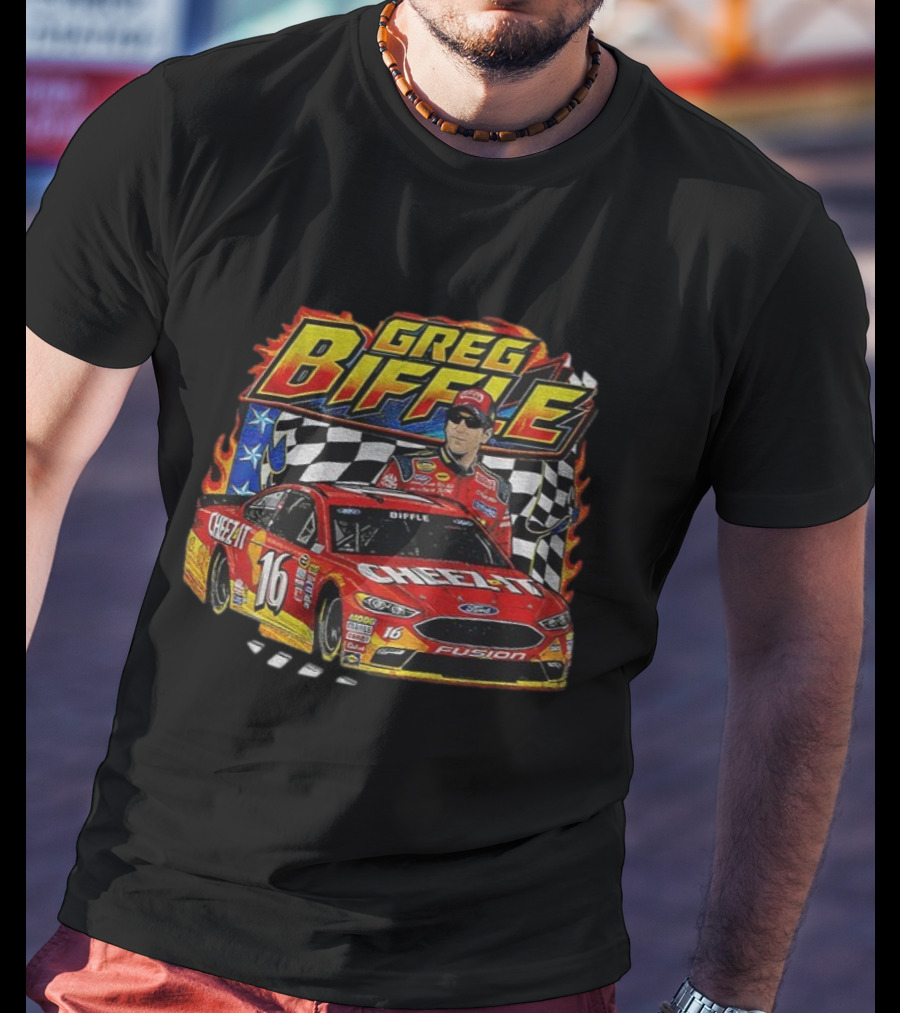 Greg Biffle 90s Nascar Race Car Cheez-It Ford Fusion Checkered Flag T-Shirt
