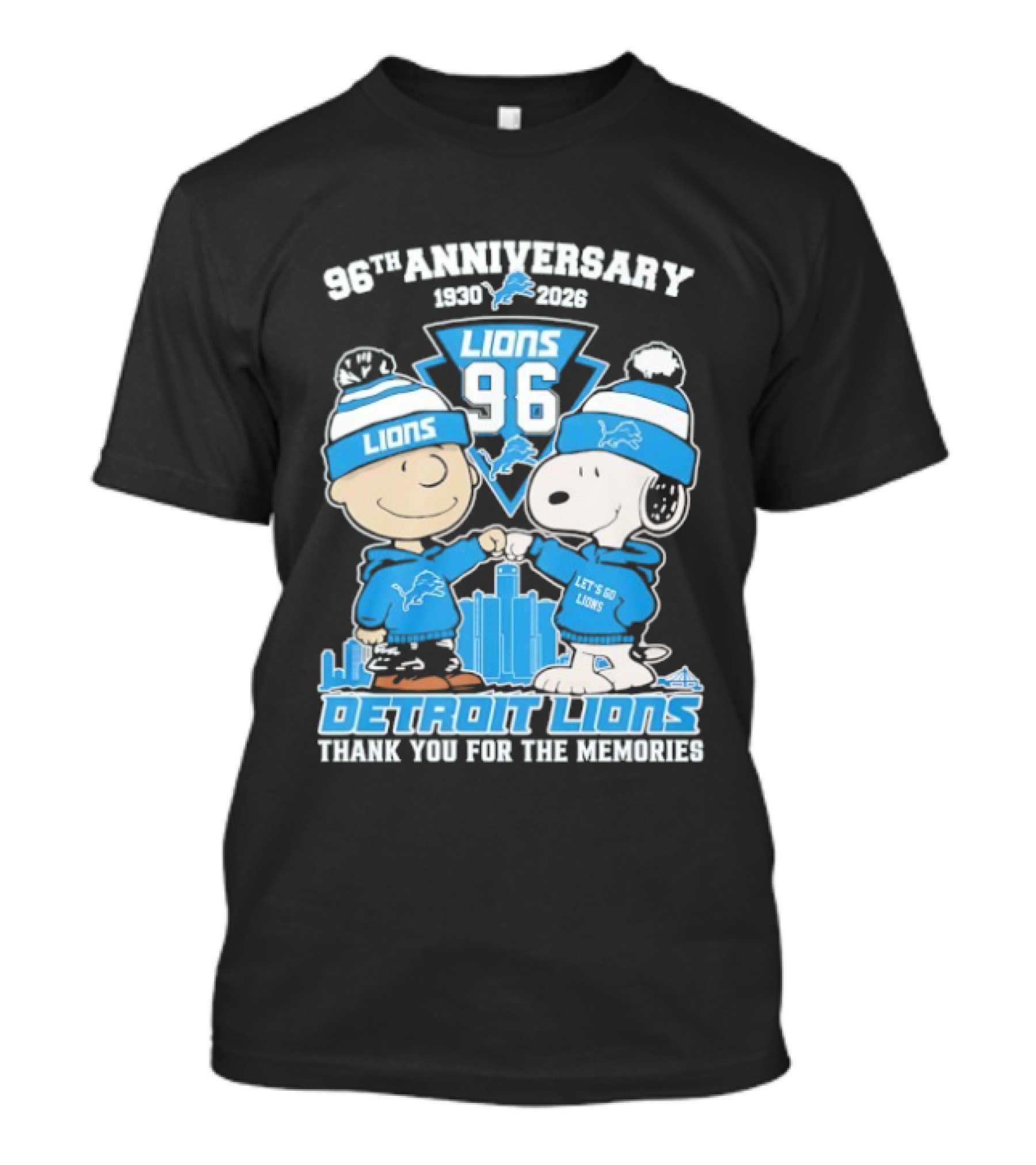 Detroit Lions 96th Anniversary 1930-2026 Snoopy And Charlie Brown T-Shirt