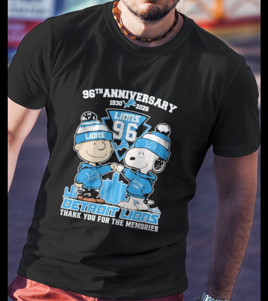 Detroit Lions 96th Anniversary 1930-2026 Snoopy And Charlie Brown T-Shirt