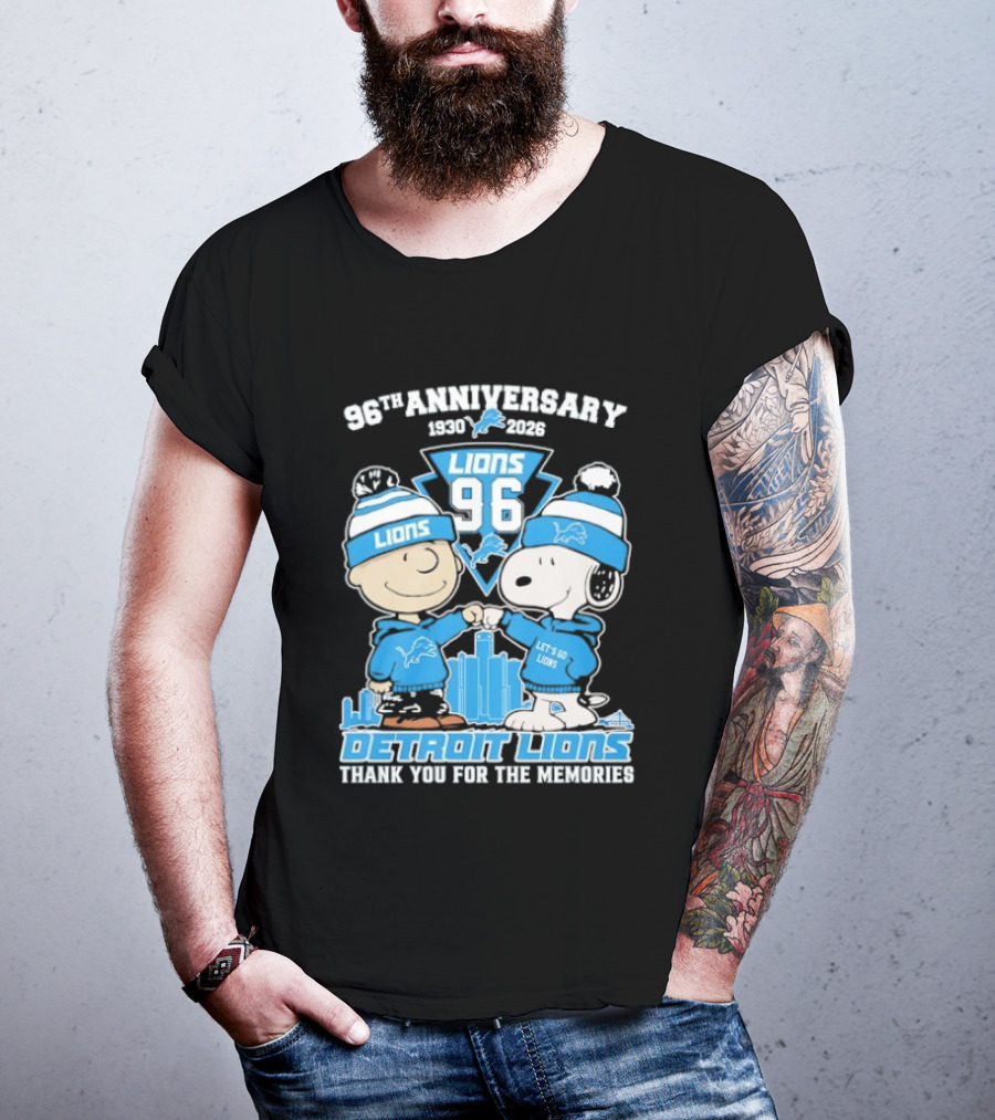 Detroit Lions 96th Anniversary 1930-2026 Snoopy And Charlie Brown T-Shirt