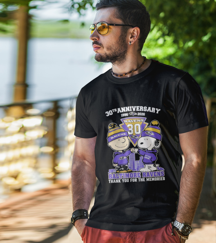 Baltimore Ravens Snoopy Charlie Brown 30th Anniversary 1996 2026 Thank You For The Memories T-Shirt