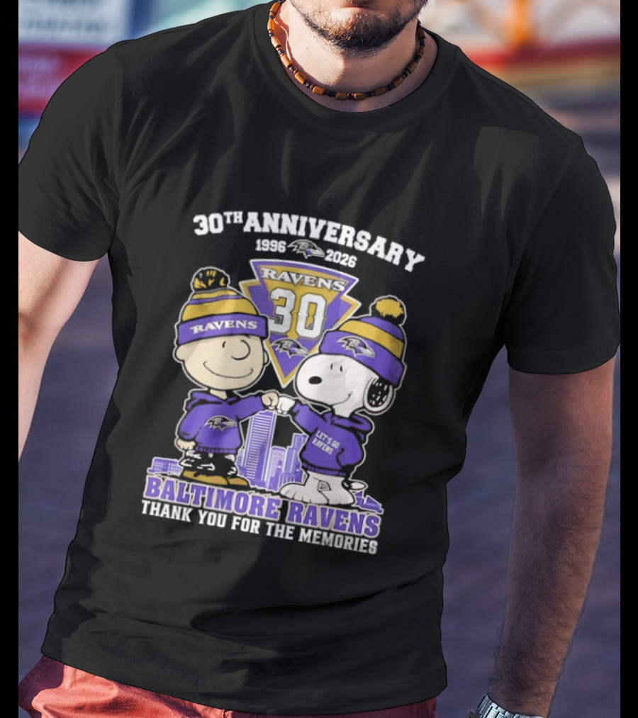 Baltimore Ravens Snoopy Charlie Brown 30th Anniversary 1996 2026 Thank You For The Memories T-Shirt