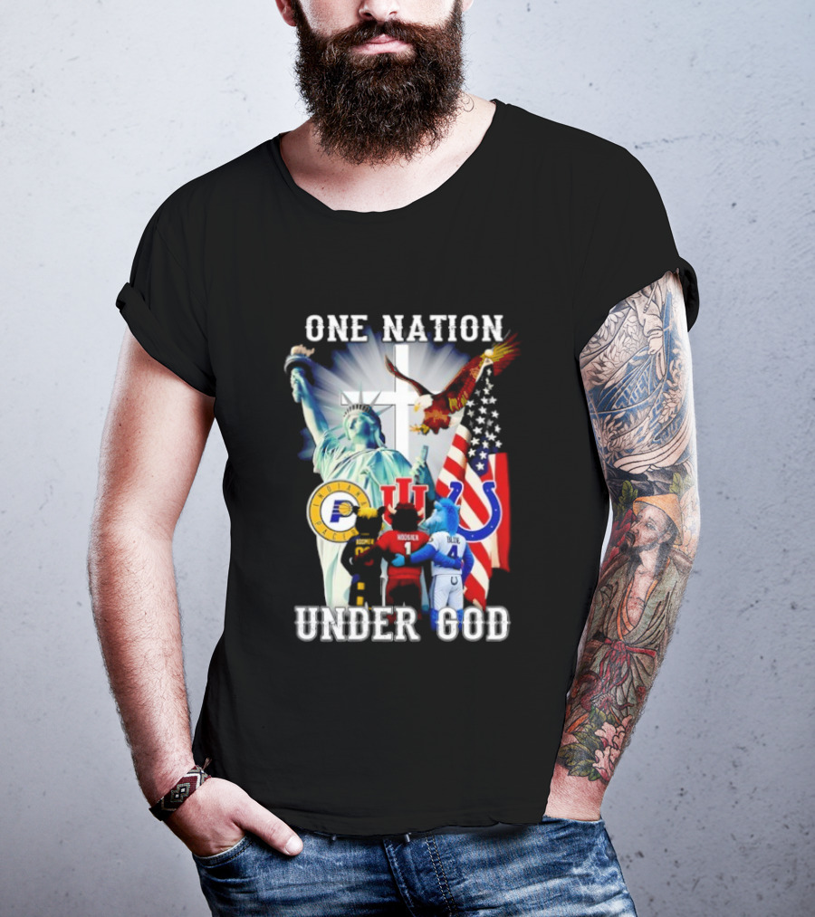 Indiana Hoosiers Indianapolis Colts Indiana Pacers One Nation Under God Statue Of Liberty American Flag T-Shirt