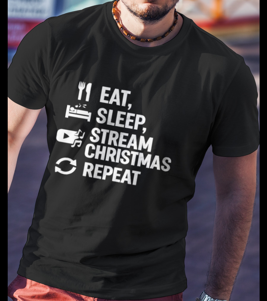 Eat Sleep Stream Christmas Repeat Icons T-Shirt
