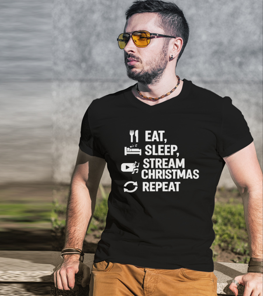 Eat Sleep Stream Christmas Repeat Icons T-Shirt