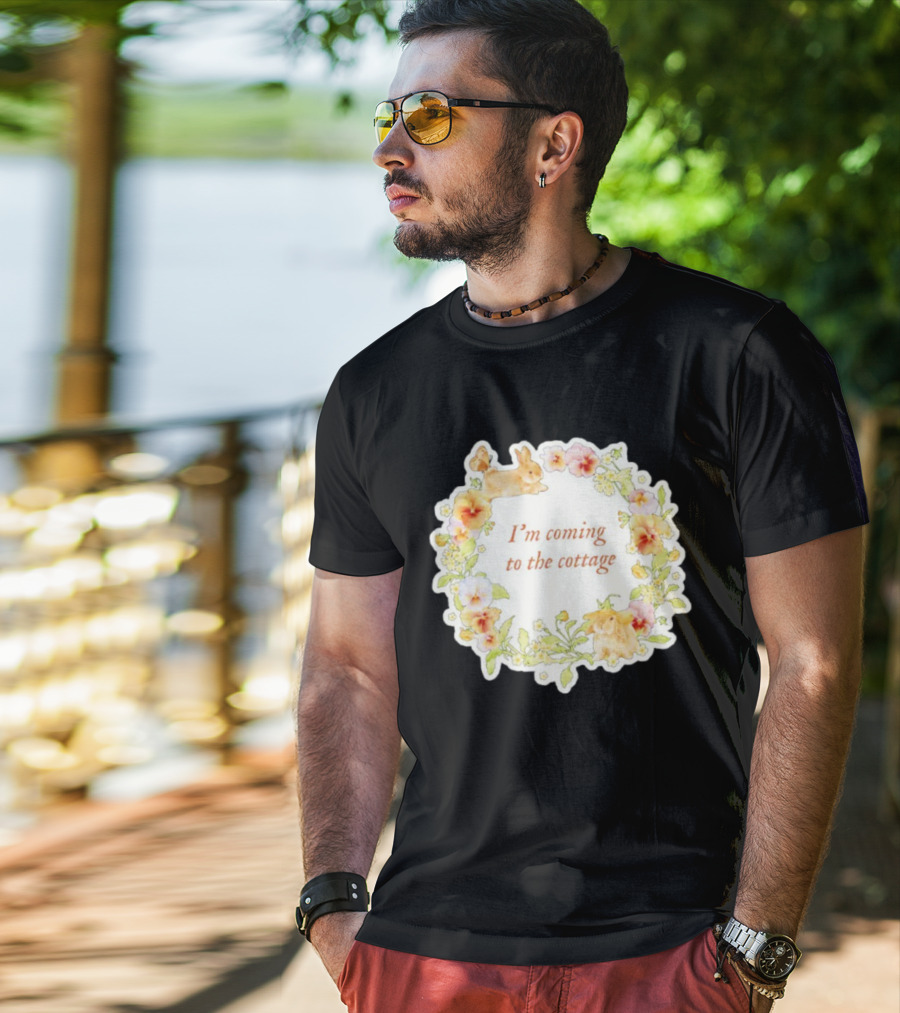 I'm Coming To The Cottage Floral Bunny Wreath T-Shirt