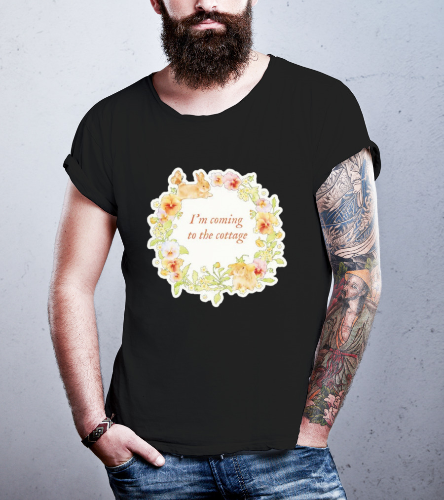 I'm Coming To The Cottage Floral Bunny Wreath T-Shirt