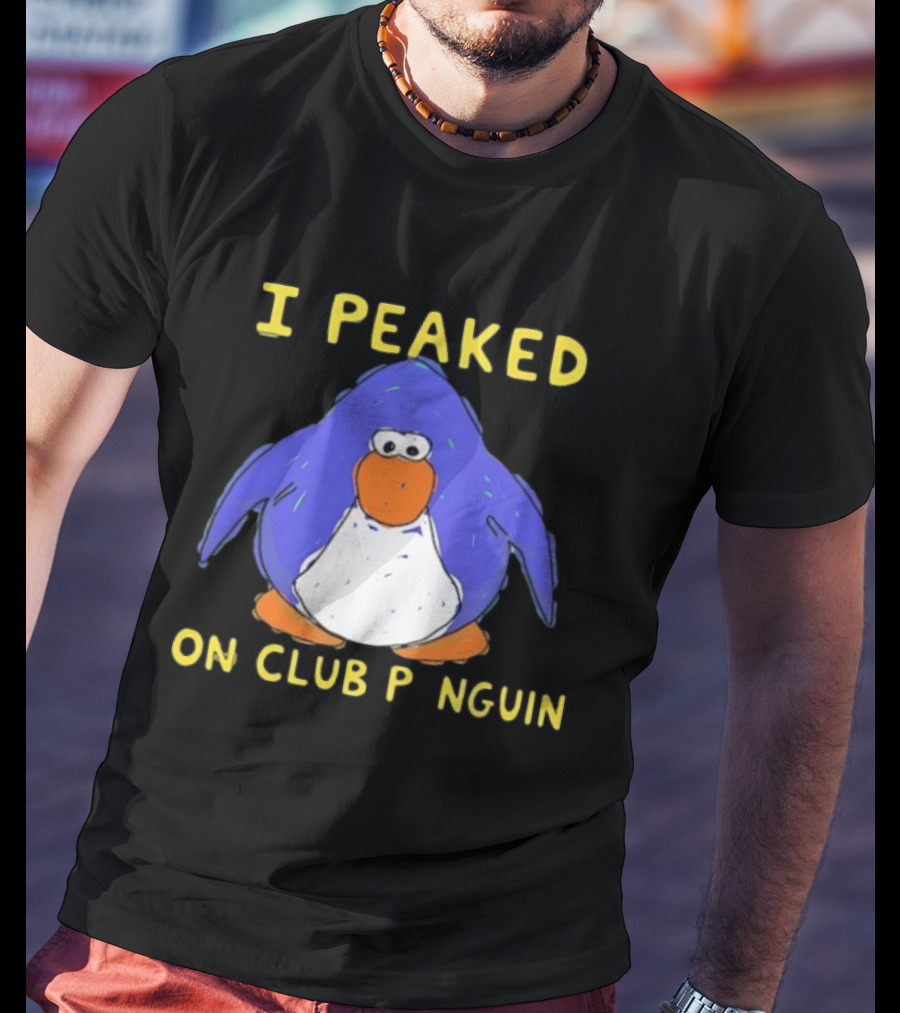 I Peaked On Club Penguin Retro Nostalgia Memorable Penguin Character T-Shirt