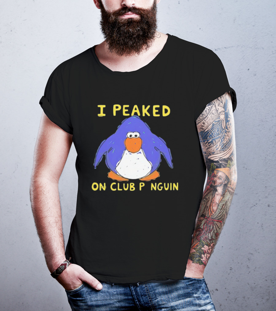 I Peaked On Club Penguin Retro Nostalgia Memorable Penguin Character T-Shirt