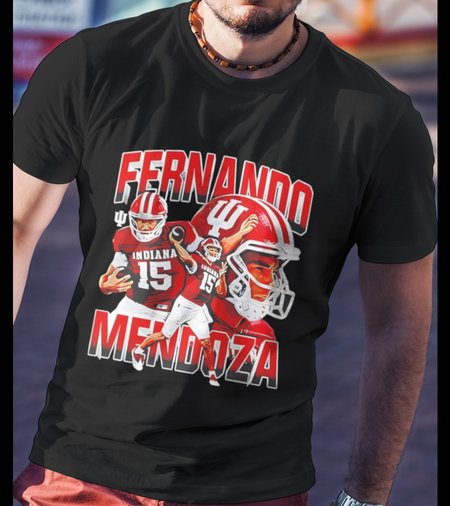 Indiana Football Fernando Mendoza Collage NCAA Player Number 15 T-Shirt