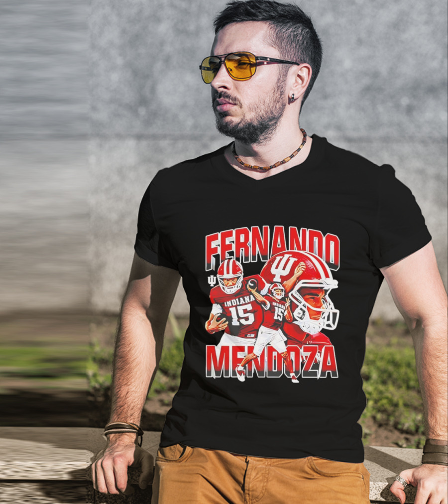 Indiana Football Fernando Mendoza Collage NCAA Player Number 15 T-Shirt