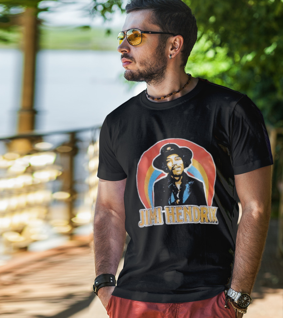 Jimi Hendrix Vintage Retro Rainbow Hat T-Shirt
