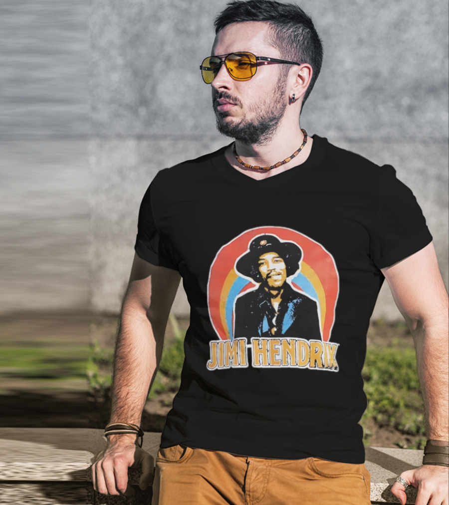 Jimi Hendrix Vintage Retro Rainbow Hat T-Shirt