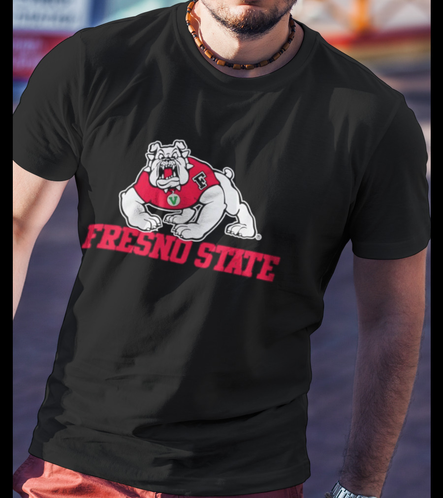 Fresno State Bulldogs Mascot Vivid Red Letterman Style T-Shirt