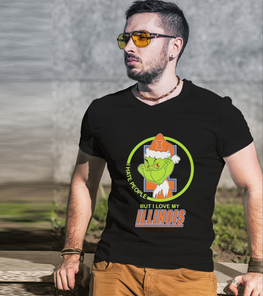 Grinch I Hate People But I Love My Illinois Fighting Illini T-Shirt