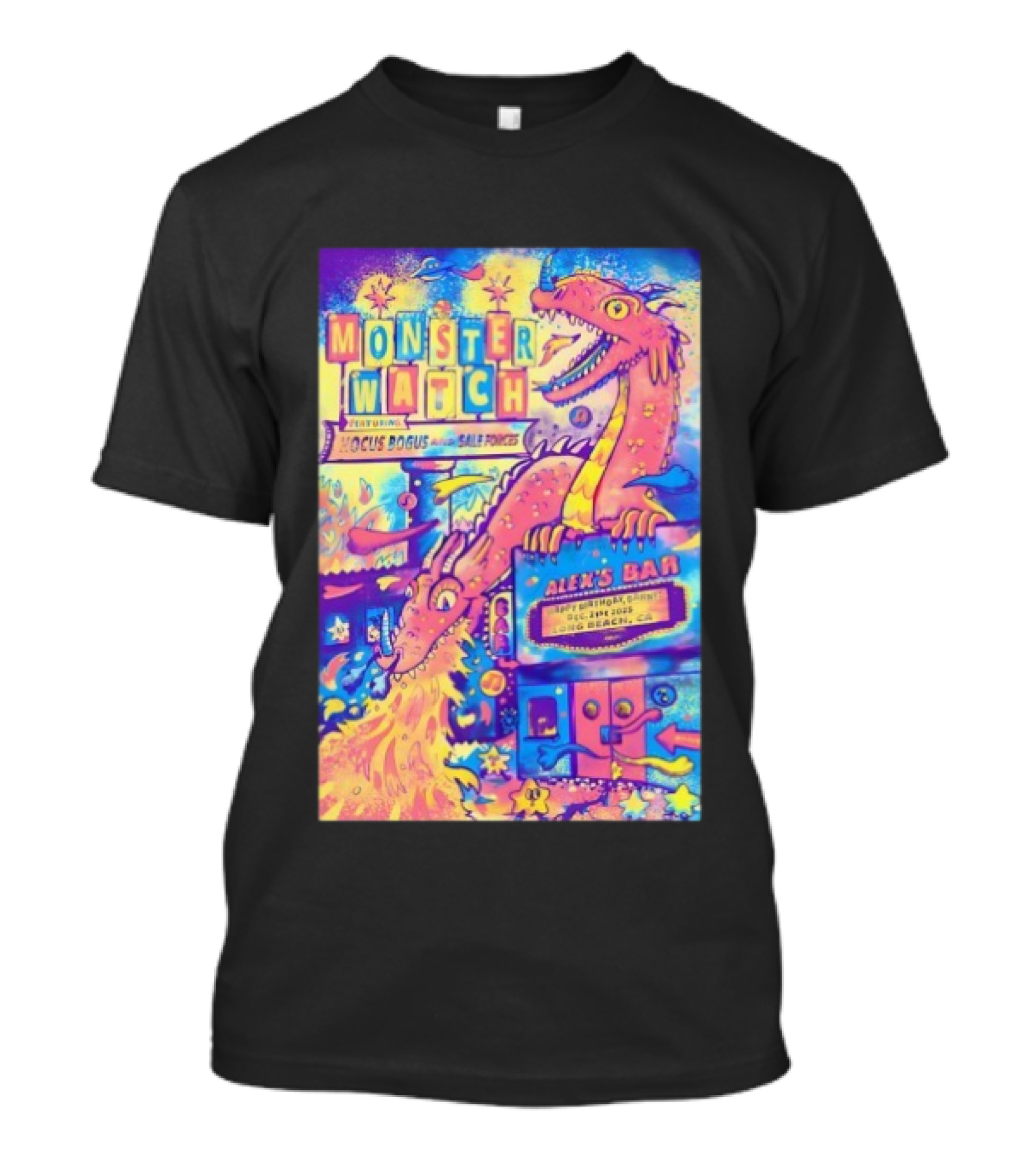 Monster Featuring Lucus Bogus And Sale Fuegos At Alex's Bar Long Beach CA Dec 21 2025 With Psychedelic Dragon Art T-Shirt
