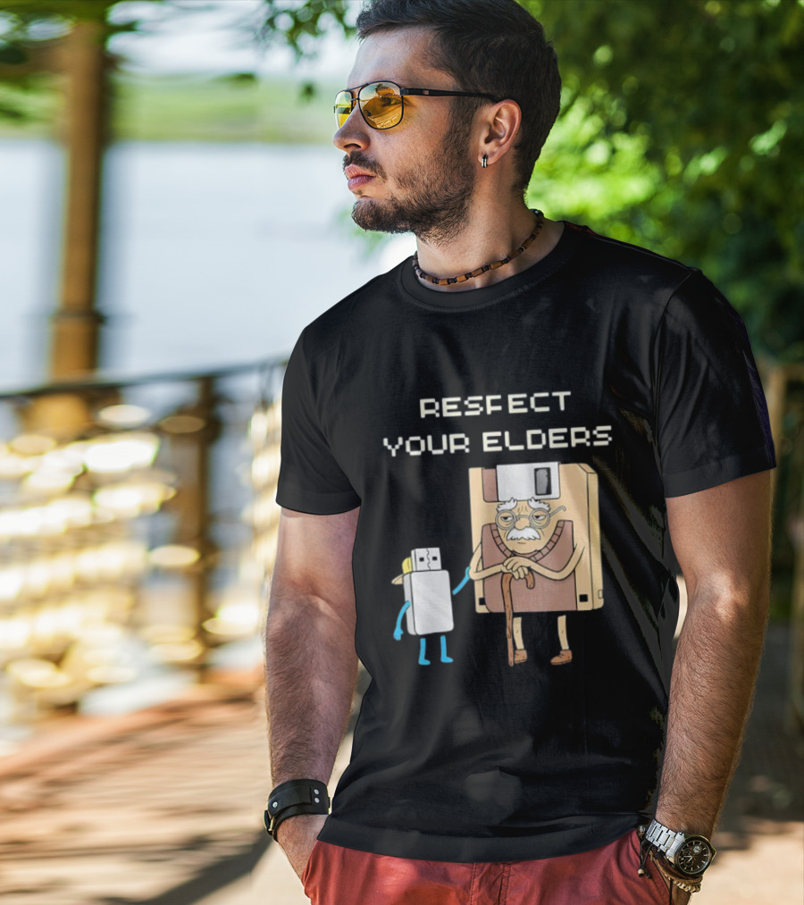Respect Your Elders Floppy Disk USB Stick Funny Retro Technology Humor T-Shirt