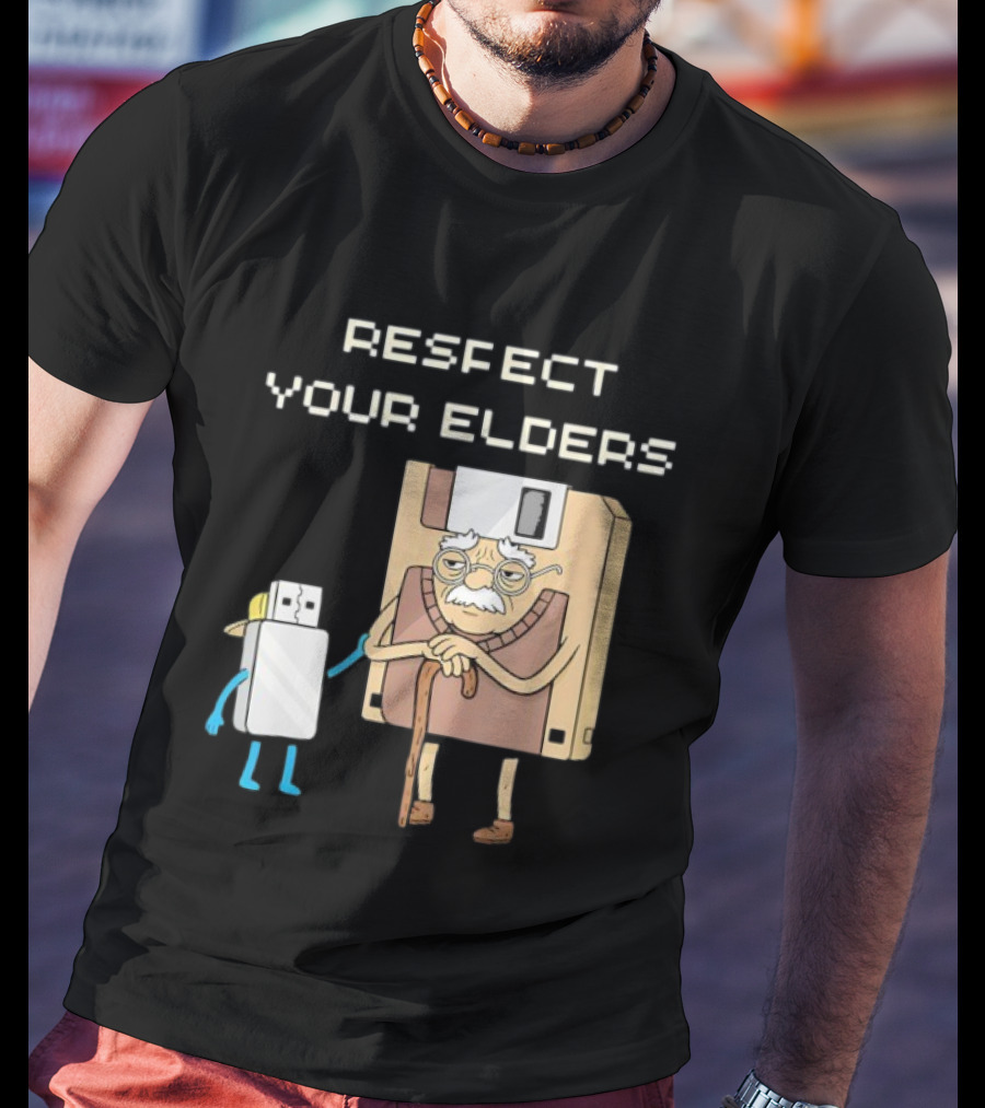 Respect Your Elders Floppy Disk USB Stick Funny Retro Technology Humor T-Shirt