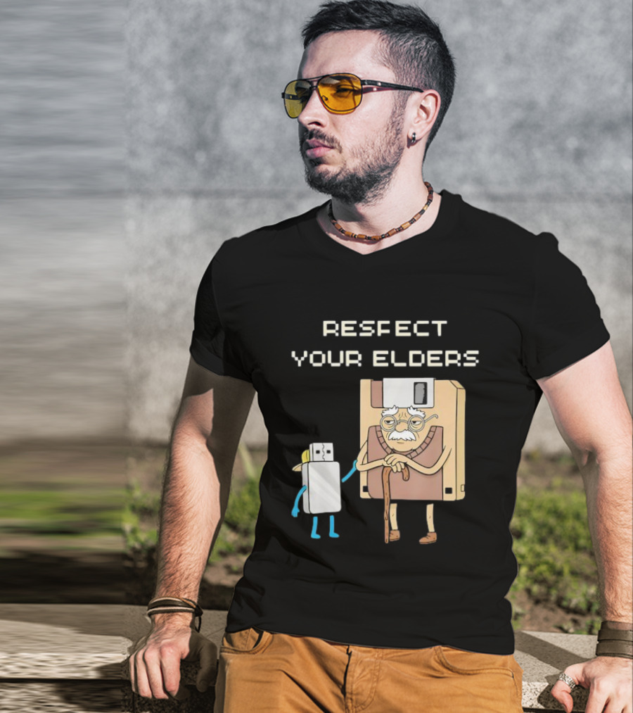 Respect Your Elders Floppy Disk USB Stick Funny Retro Technology Humor T-Shirt