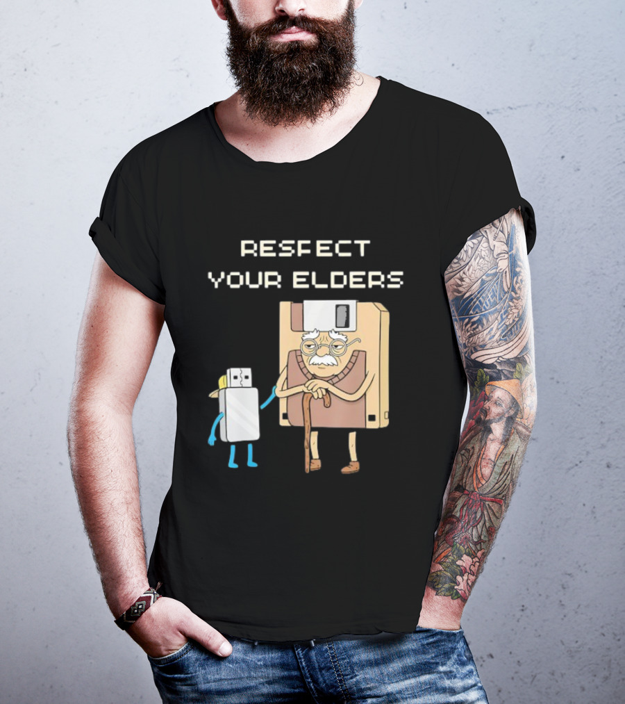 Respect Your Elders Floppy Disk USB Stick Funny Retro Technology Humor T-Shirt