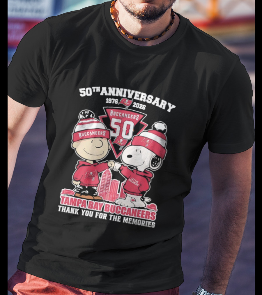 50th Anniversary Tampa Bay Buccaneers Snoopy Charlie Brown 1976 2026 Thank You For The Memories T-Shirt