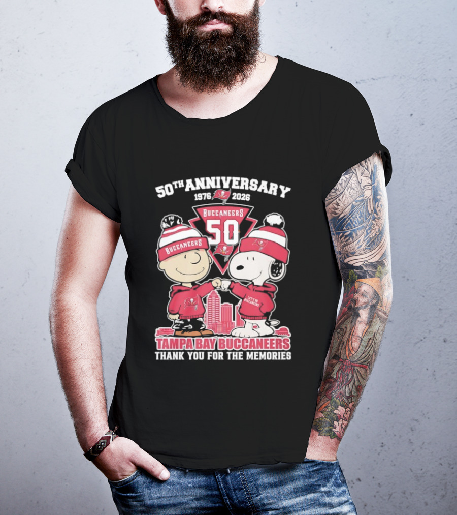 50th Anniversary Tampa Bay Buccaneers Snoopy Charlie Brown 1976 2026 Thank You For The Memories T-Shirt