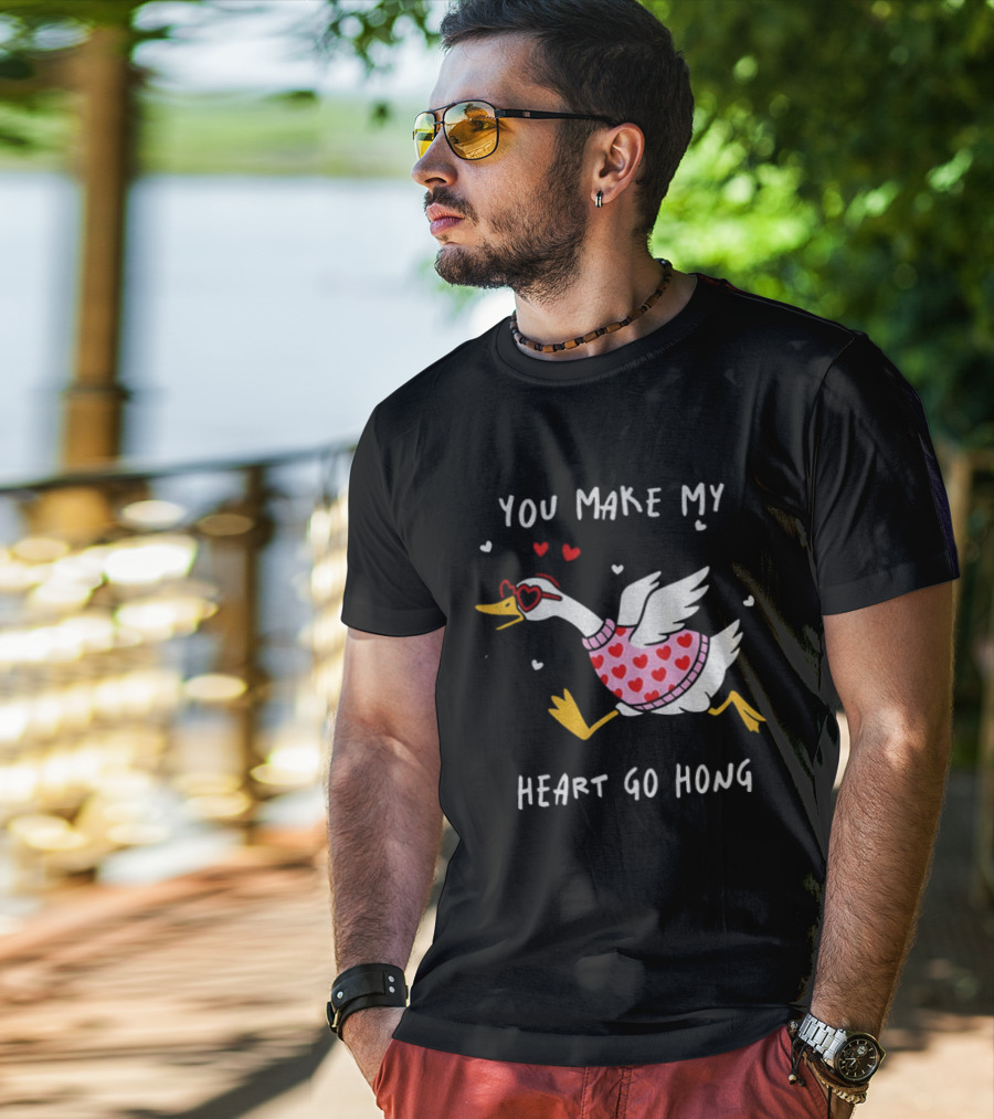 Valentine's Day Heart Go Hong Goose With Sunglasses And Hearts T-Shirt