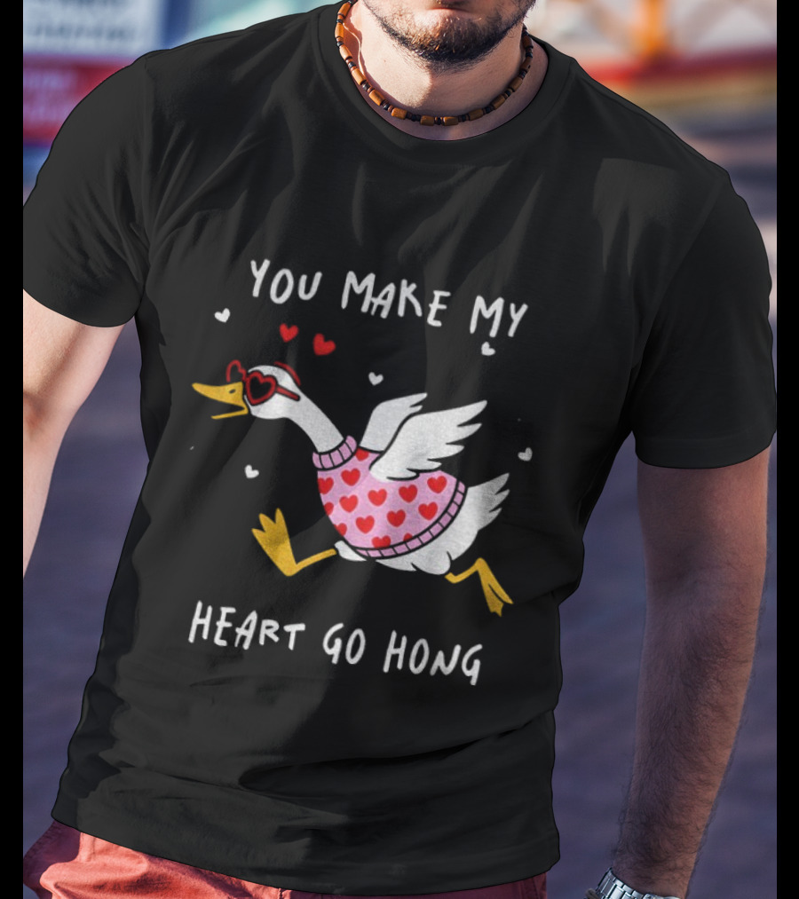 Valentine's Day Heart Go Hong Goose With Sunglasses And Hearts T-Shirt