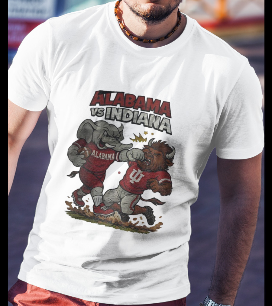 Alabama Vs Indiana Rivalry Football Showdown Cartoon Mashup T-Shirt