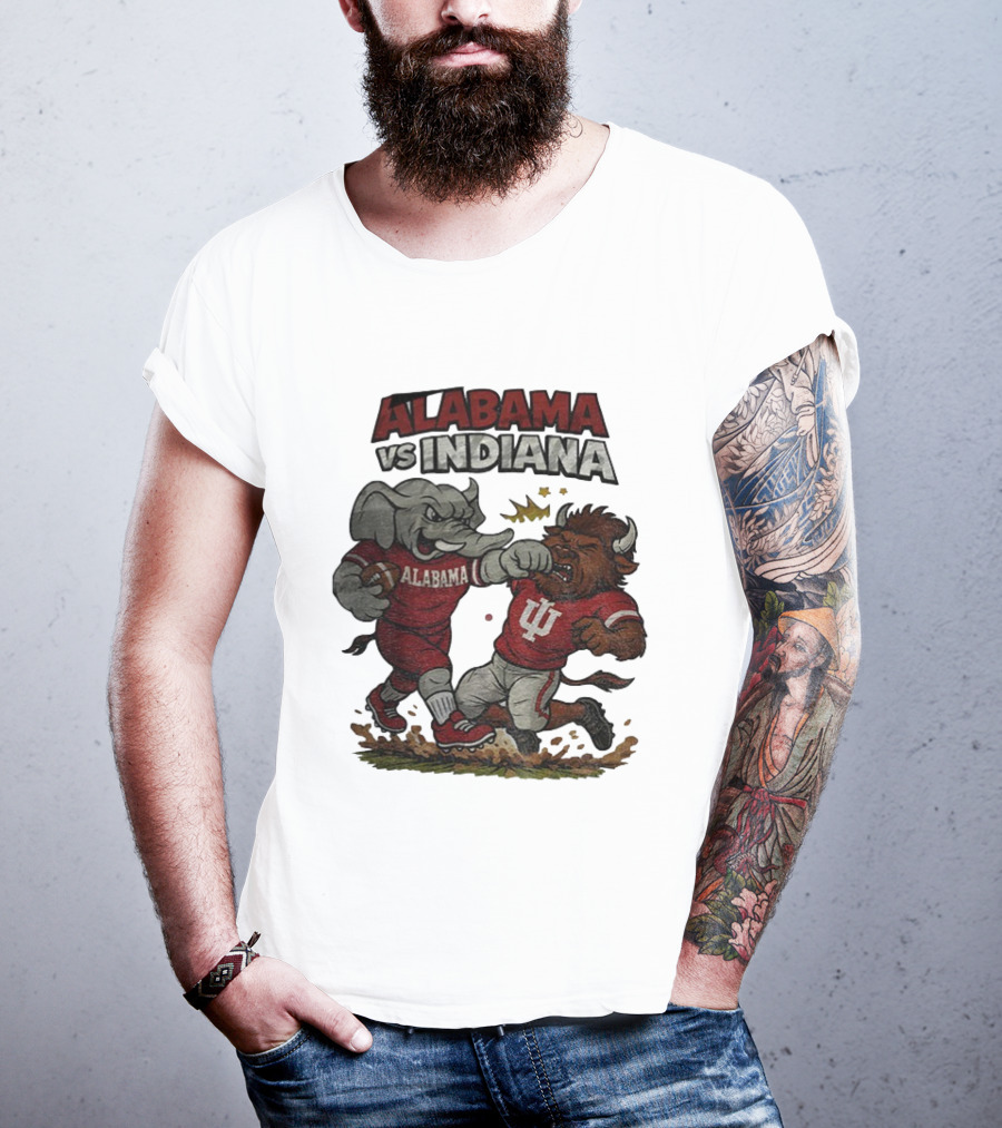 Alabama Vs Indiana Rivalry Football Showdown Cartoon Mashup T-Shirt