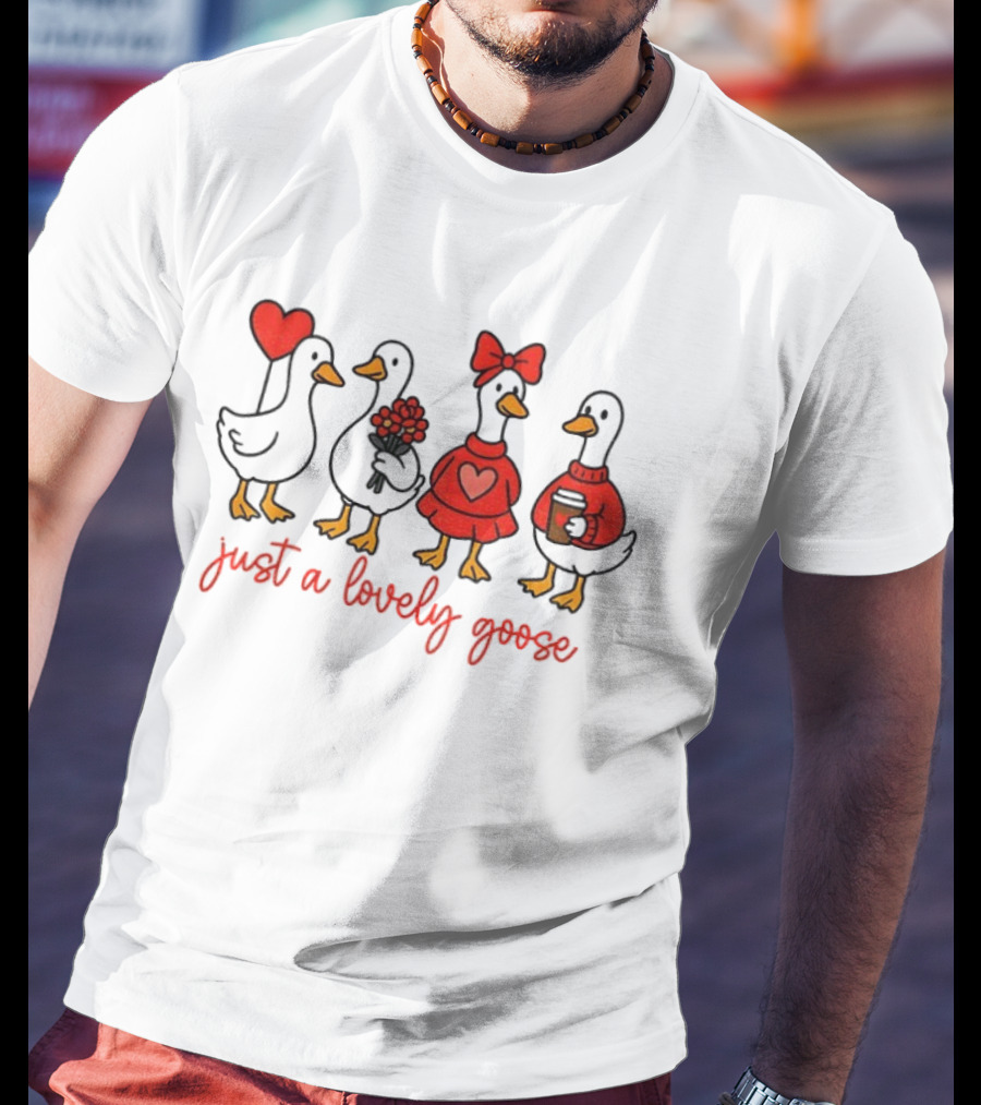 Coquette Valentine Lovely Goose With Heart Bow Flowers Coffee T-Shirt