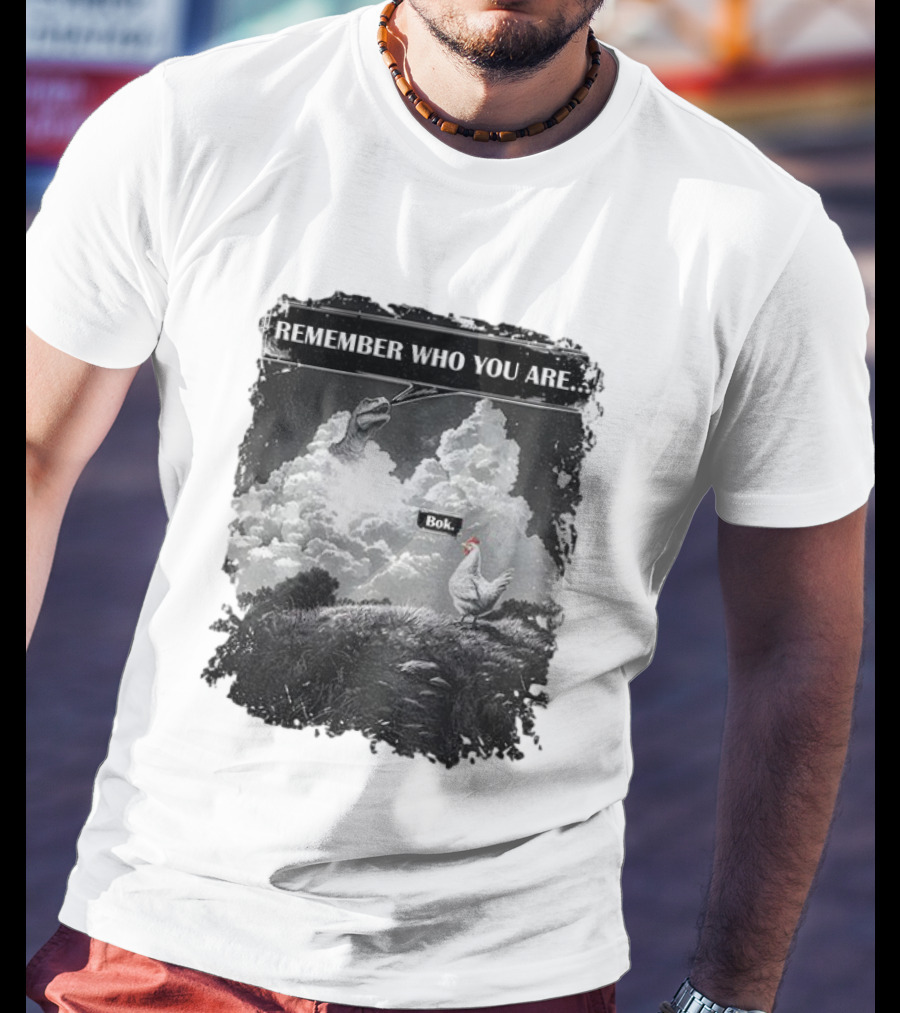 Funny Evolution Dinosaur Clouds Talking Chicken Remember Who You Are Bok T-Shirt