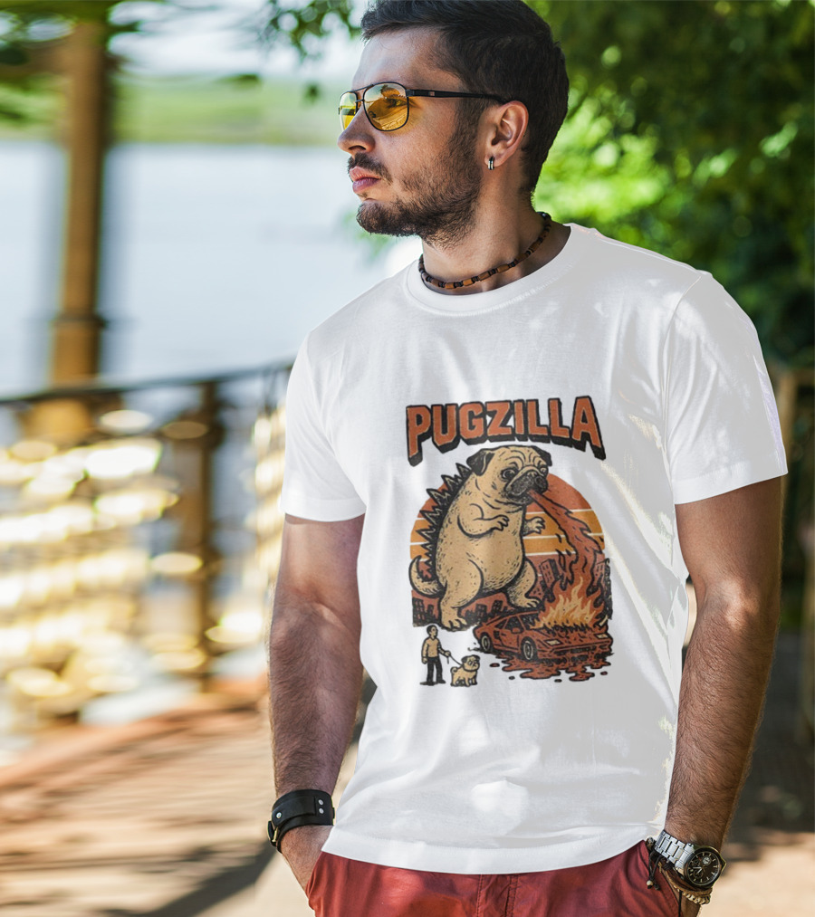Pugzilla Funny Godzilla Parody Kaiju Fire Breathing Pug T-Shirt